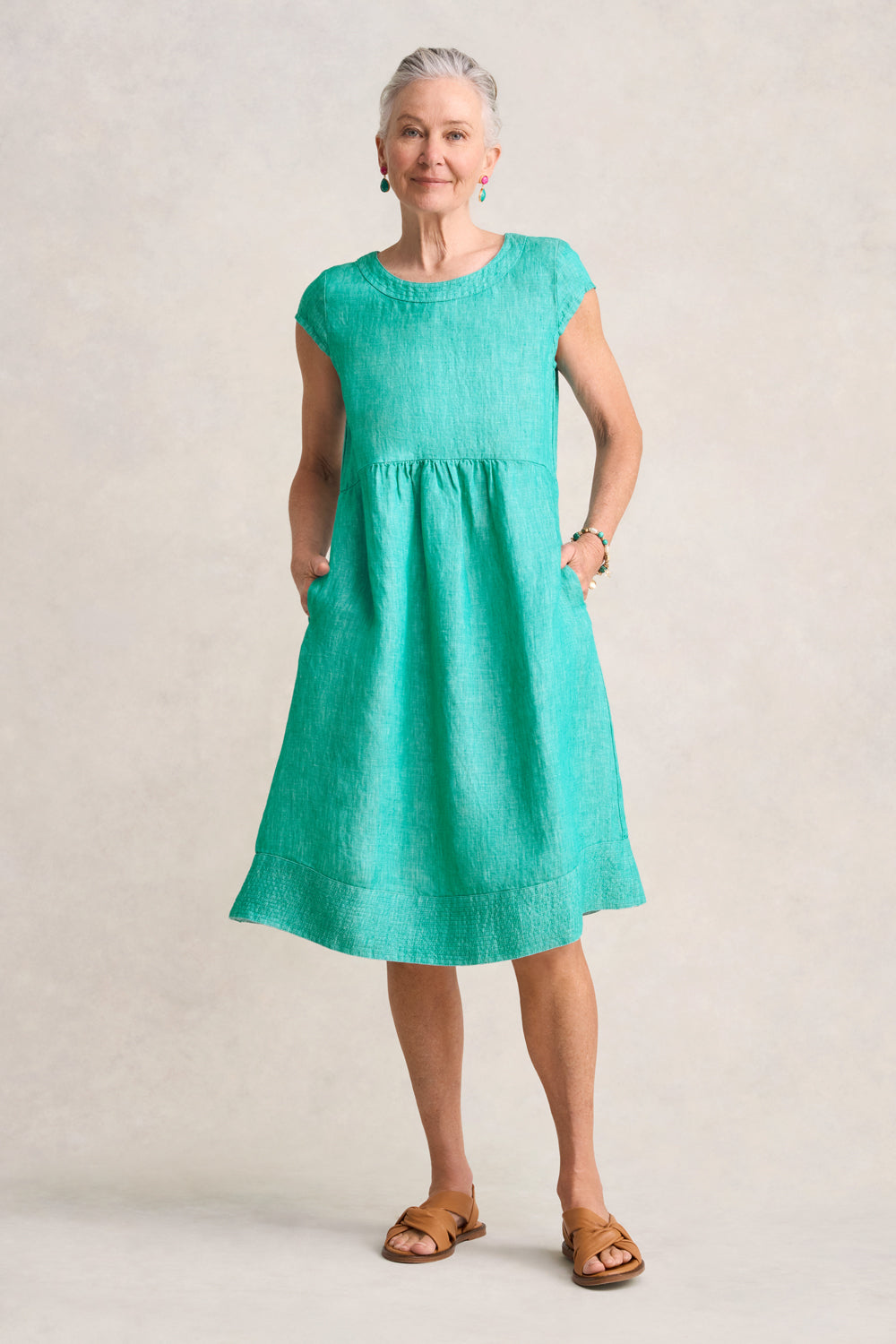 Twill Hemp Linen Shift Dress - Viridian